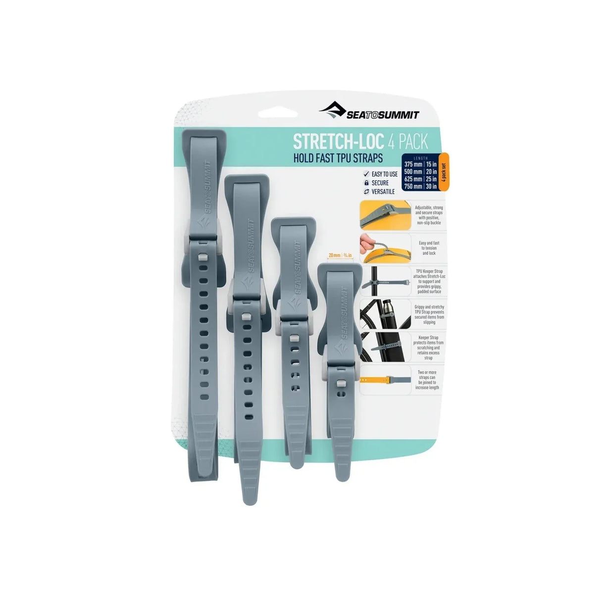 Sea to Summit TPU Strap Dusk Stretch-Loc TPU Strap 20mm - 4 Pack ASLSTRP4PCKDSK
